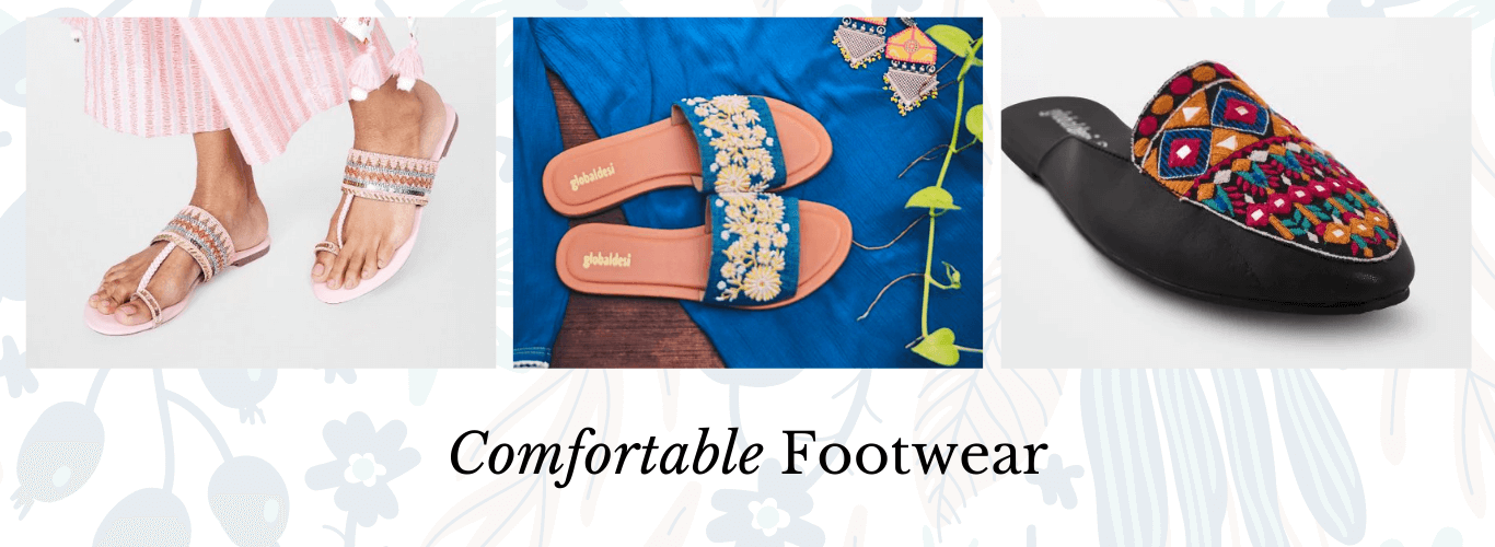 comfortable footwear, trendy footwear, fancy flats, block heels, kolhapuri chappal, footwear, accessories, Global Desi